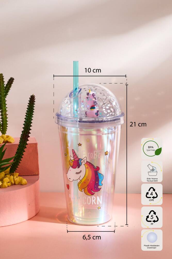 Cosmo Renkli Unicorn Figürlü Pipetli Soğuk İçecek Bardağı 420 ml - 8