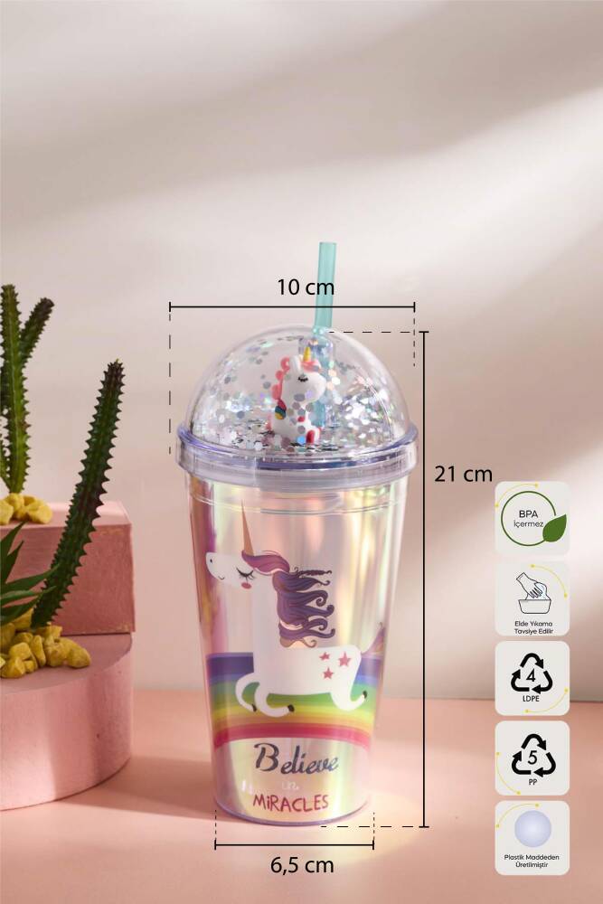 Cosmo Renkli Unicorn Figürlü Pipetli Soğuk İçecek Bardağı 420 ml - 9