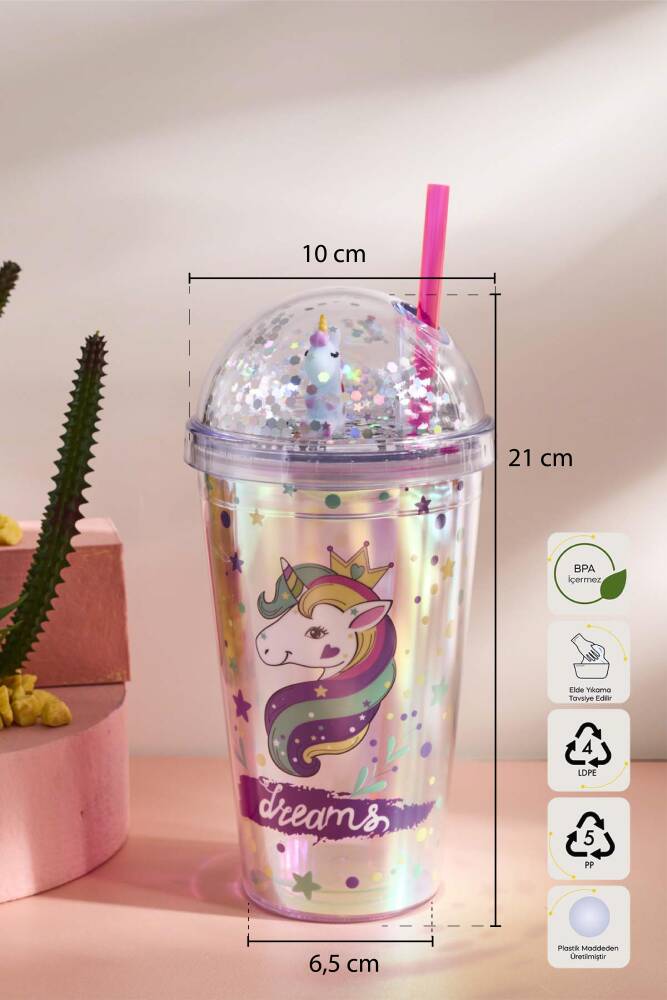 Cosmo Renkli Unicorn Figürlü Pipetli Soğuk İçecek Bardağı 420 ml - 10