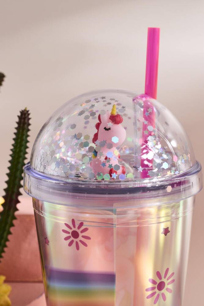 Cosmo Renkli Unicorn Figürlü Pipetli Soğuk İçecek Bardağı 420 ml - 12