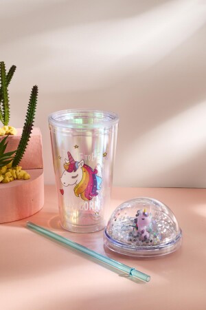 Cosmo Renkli Unicorn Figürlü Pipetli Soğuk İçecek Bardağı 420 ml - 18