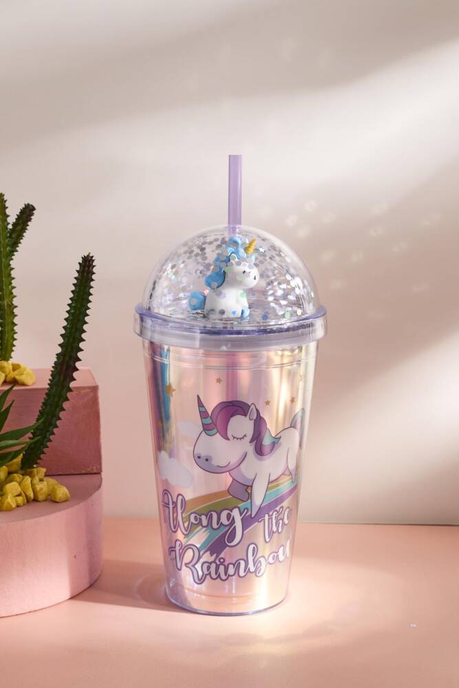 Cosmo Renkli Unicorn Figürlü Pipetli Soğuk İçecek Bardağı 420 ml - 2