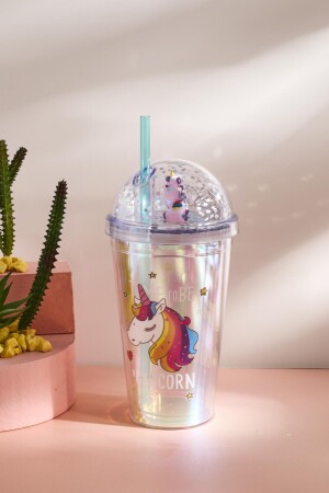 Cosmo Renkli Unicorn Figürlü Pipetli Soğuk İçecek Bardağı 420 ml - 3