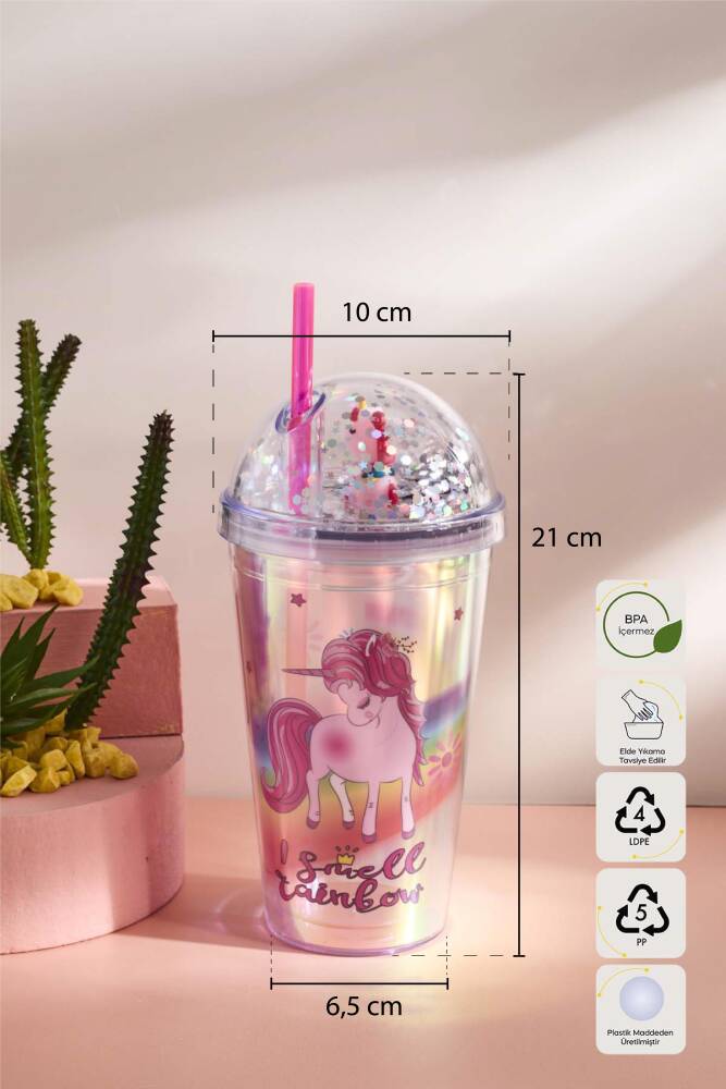 Cosmo Renkli Unicorn Figürlü Pipetli Soğuk İçecek Bardağı 420 ml - 6