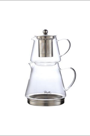 Flavio İndüksiyon Tabanlı Borosilikat Cam Çaydanlık Takımı 550 ml Demlik 1000 ml Suluk - 2
