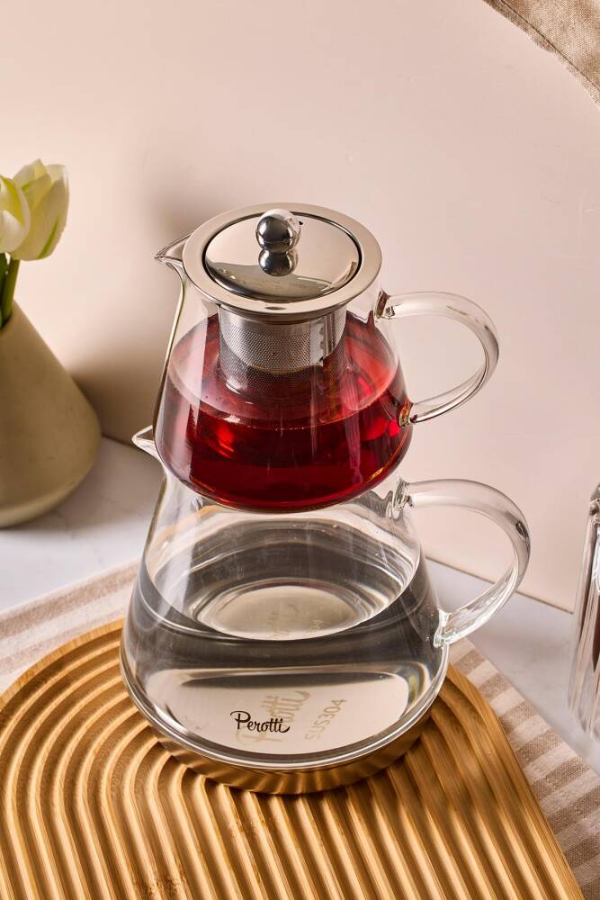 Flavio İndüksiyon Tabanlı Borosilikat Cam Çaydanlık Takımı 550 ml Demlik 1000 ml Suluk - 3