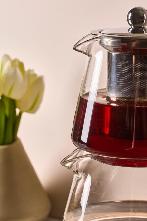 Flavio İndüksiyon Tabanlı Borosilikat Cam Çaydanlık Takımı 550 ml Demlik 1000 ml Suluk - 4