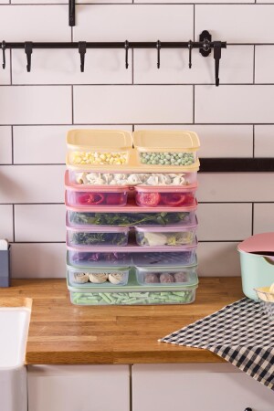 Fridgy+ 12'li Buzdolabı Organizer Mikrodalga Ve Difrize Uygun Saklama Kabı 8x1,3lt+4x2,6lt-Pastel - 1