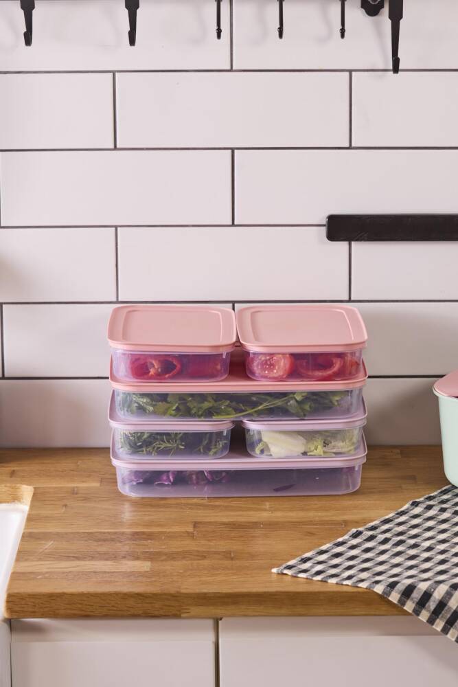 Fridgy+ 6'lı Buzdolabı Organizer Mikrodalga Ve Difrize Uygun Saklama Kabı 4x1,3lt+2x2,6lt-Pastel - 1