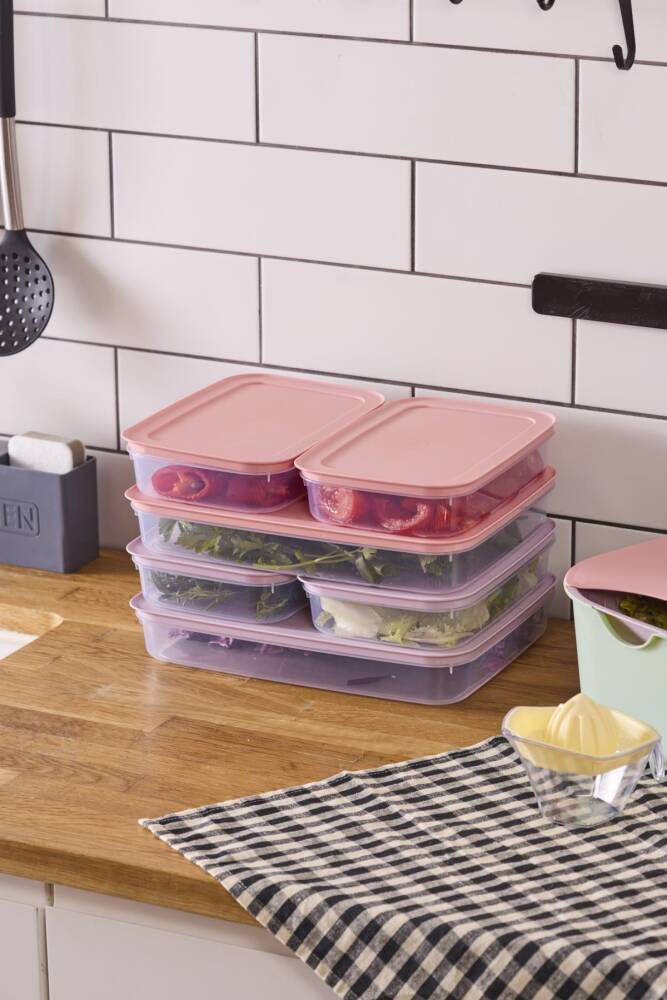 Fridgy+ 6'lı Buzdolabı Organizer Mikrodalga Ve Difrize Uygun Saklama Kabı 4x1,3lt+2x2,6lt-Pastel - 2