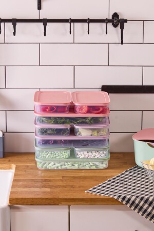 Fridgy+ 9'lu Buzdolabı Organizer Mikrodalga Ve Difrize Uygun Saklama Kabı 6x1,3lt+3x2,6lt-Pastel - 1