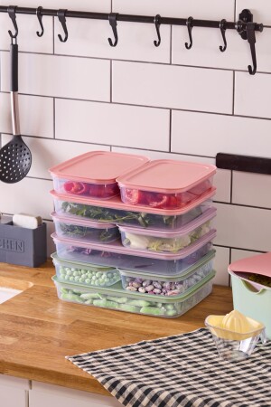 Fridgy+ 9'lu Buzdolabı Organizer Mikrodalga Ve Difrize Uygun Saklama Kabı 6x1,3lt+3x2,6lt-Pastel - 2