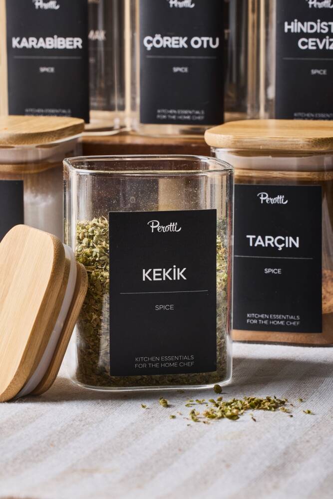 Gildo 12 Li Bambu Kapak Borosilikat Cam Baharatlık 200 ml 8x6 cm 30 Adet Etiket Hediyeli - 2