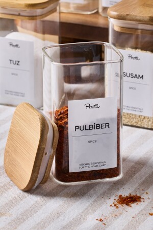 Gildo 12 Li Bambu Kapak Borosilikat Cam Baharatlık 250 ml 10x6 cm 30 Adet Etiket Hediyeli - 4