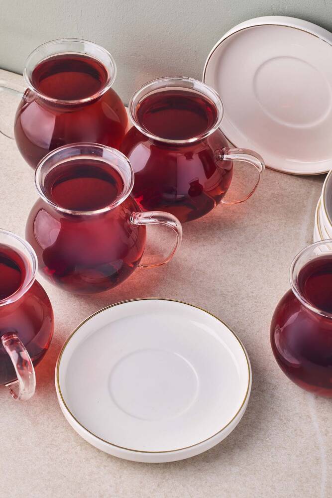 Kanlıca Gold 12 Parça 6 Kişilik Kulplu Cam Çay Seti 210 ml - 2