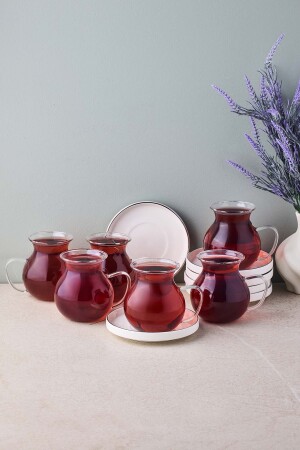 Kanlıca Platin 12 Parça 6 Kişilik Kulplu Cam Çay Seti 210 ml - 1