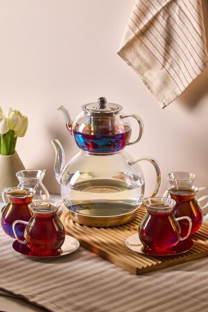 Keyf-i Ala Luster Premium 20 Parça Indüksiyon Tabanlı Borosilikat Çay Seti 500 ml Demlik 1800 ml Suluk - 1