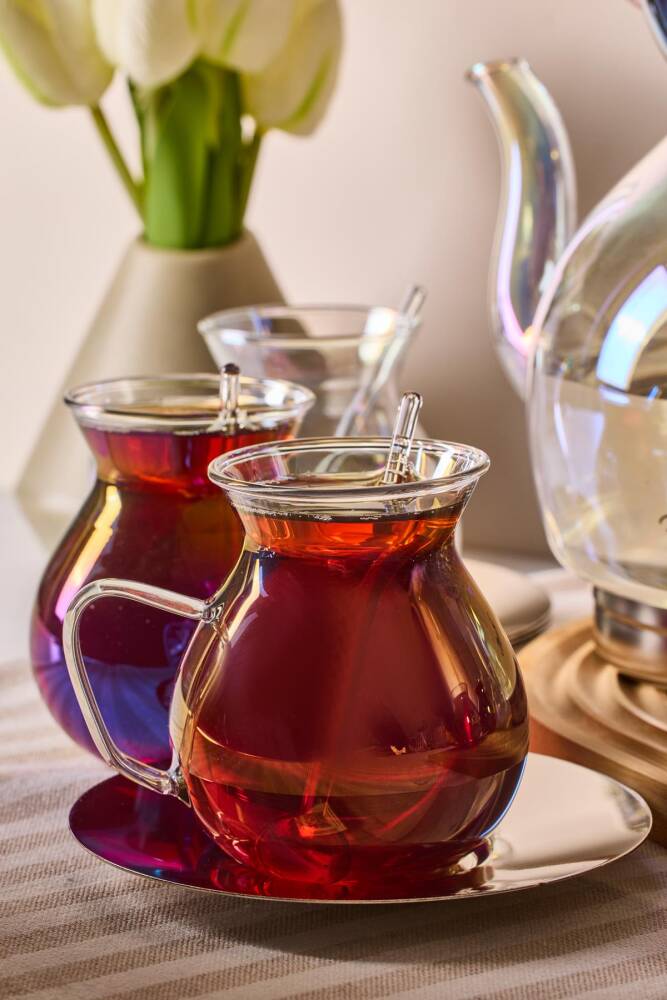 Keyf-i Ala Luster Premium 20 Parça Indüksiyon Tabanlı Borosilikat Çay Seti 500 ml Demlik 1800 ml Suluk - 2