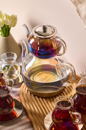 Keyf-i Ala Luster Premium 20 Parça Indüksiyon Tabanlı Borosilikat Çay Seti 500 ml Demlik 1800 ml Suluk - 3