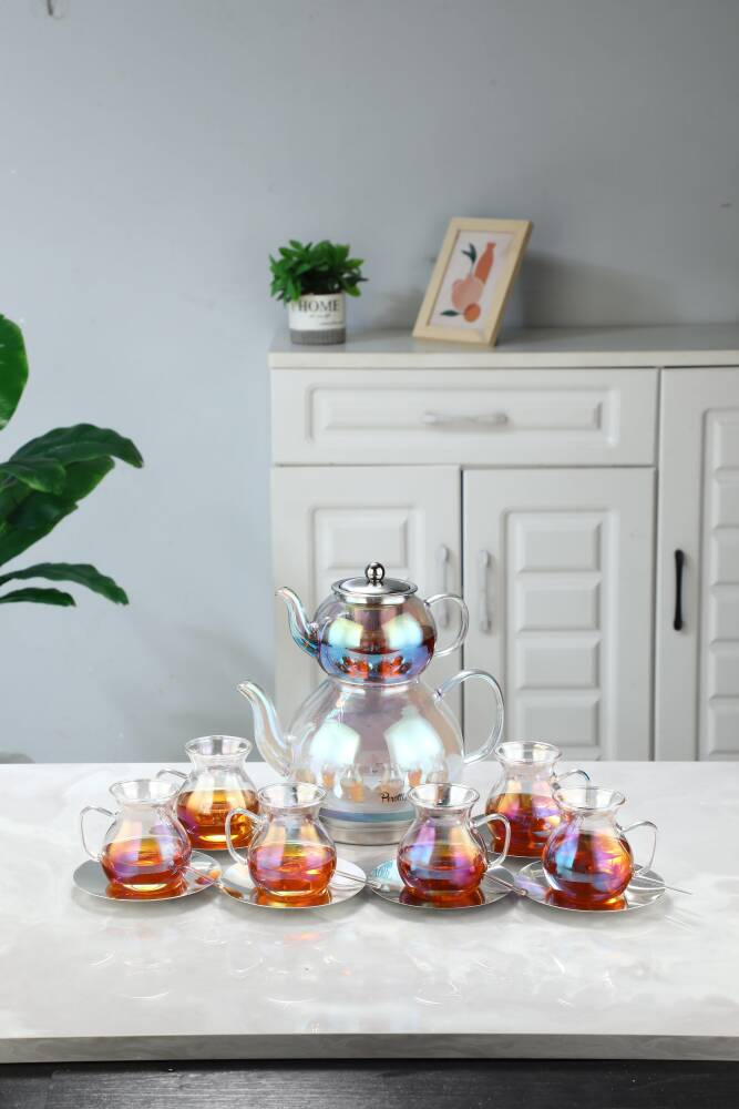Keyf-i Ala Luster Premium 20 Parça Indüksiyon Tabanlı Borosilikat Çay Seti 500 ml Demlik 1800 ml Suluk - 4