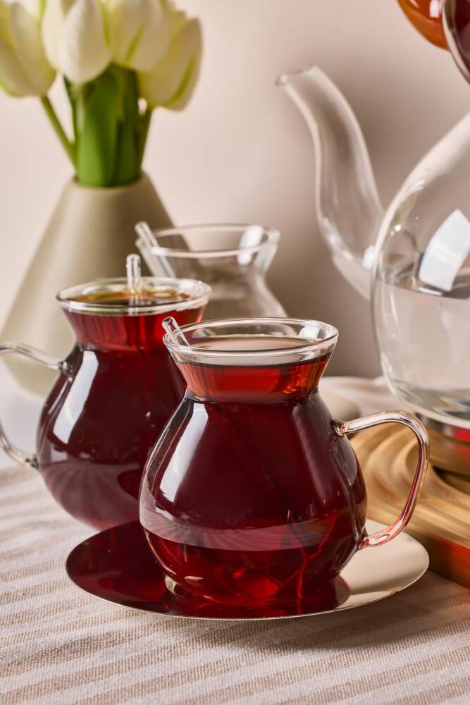 Keyf-i Ala Şeffaf Premium 20 Parça Indüksiyon Tabanlı Borosilikat Çay Seti 500 ml Demlik 1800 ml Suluk - 2