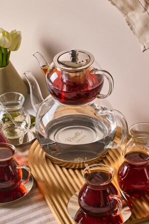 Keyf-i Ala Şeffaf Premium 20 Parça Indüksiyon Tabanlı Borosilikat Çay Seti 500 ml Demlik 1800 ml Suluk - 3