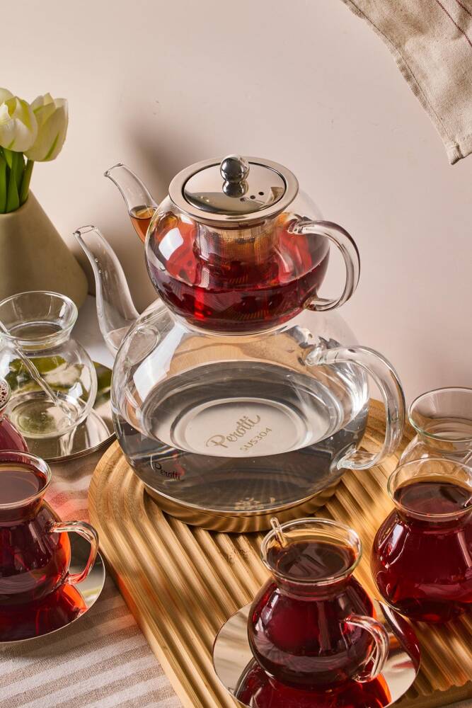 Keyf-i Ala Şeffaf Premium 20 Parça Indüksiyon Tabanlı Borosilikat Çay Seti 500 ml Demlik 1800 ml Suluk - 3