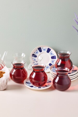 Laleli 12 Parça 6 Kişilik Cam Çay Seti 210 ml - 1