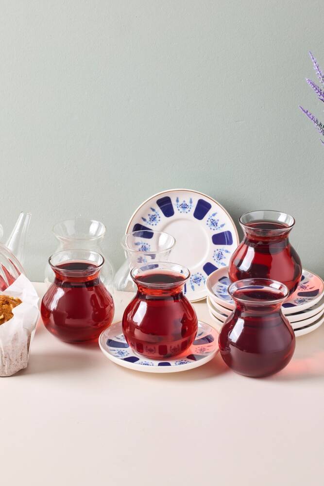 Laleli 12 Parça 6 Kişilik Cam Çay Seti 210 ml - 1
