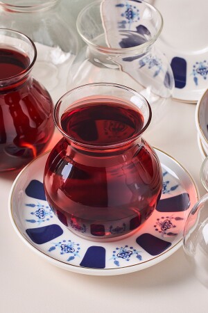 Laleli 12 Parça 6 Kişilik Cam Çay Seti 210 ml - 2