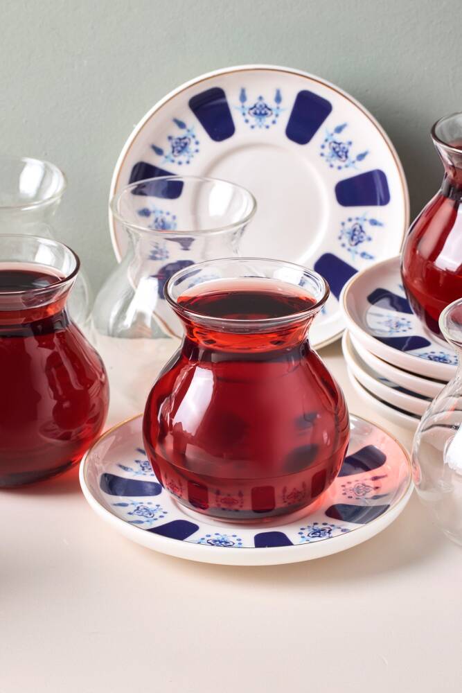 Laleli 12 Parça 6 Kişilik Cam Çay Seti 210 ml - 4