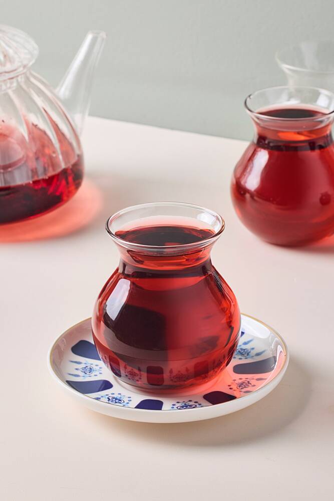 Laleli 12 Parça 6 Kişilik Cam Çay Seti 210 ml - 5