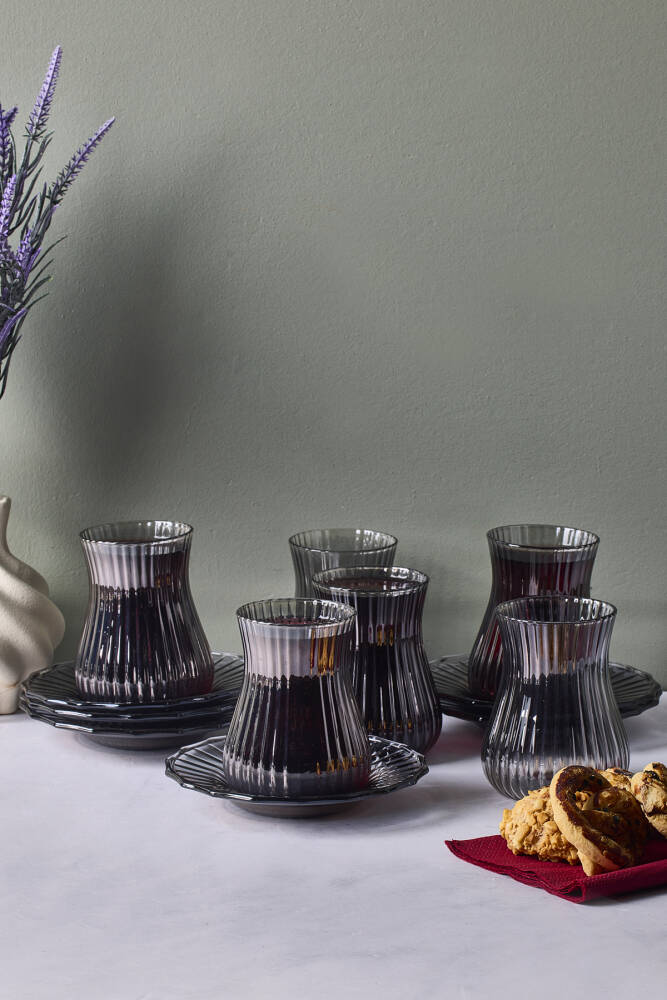 Mudanya Füme 12 Parça Cam Çay Takımı 170 ml - 1