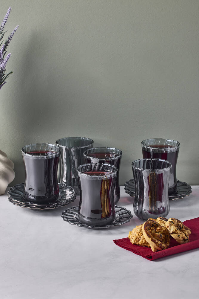 Nilüfer Füme 12 Parça Cam Çay Takımı 180 ml - 4