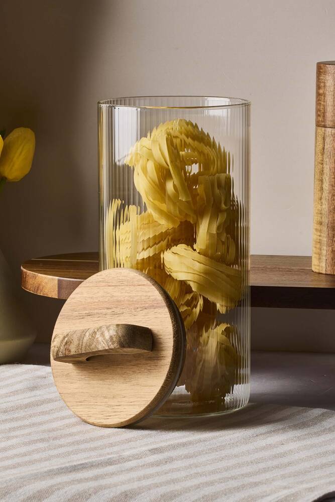 Perotti Acacia 1300 ml Akasya Vakum Kapak Borosilikat Yuvarlak Cam Kavanoz 10x20 cm - 3