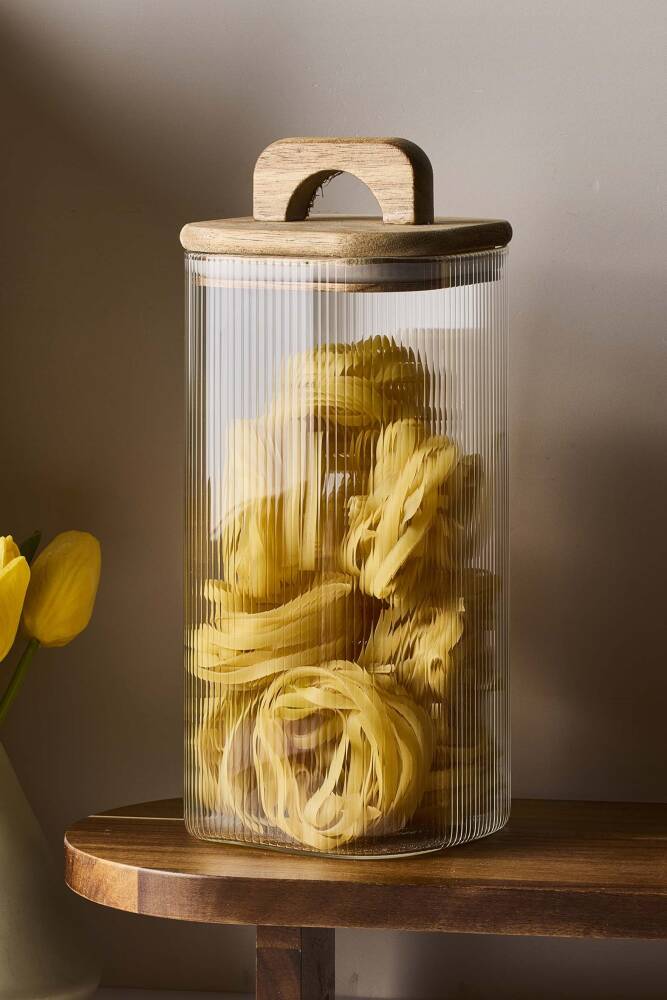 Perotti Acacia 1600 ml Akasya Vakum Kapak Borosilikat Kare Cam Kavanoz 10x20 cm - 1