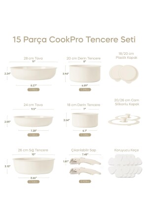 Perotti CookPro Beige 15 Parça Ayrılabilen Saplı İç İçe Geçebilen İndüksiyonlu Seramik Kaplama Tencere Tava Seti - 2