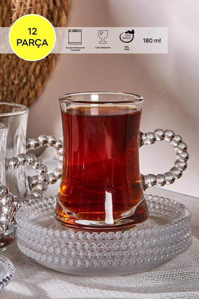 Perotti Pearl 12 Parça Boncuklu Cam Çay Takımı 180 ml Çay Seti - 5