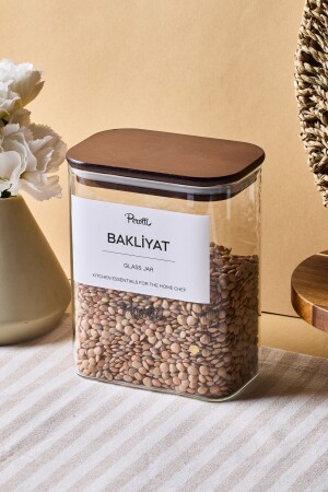 Peyton Akasya Kapak Borosilikat Dikdörtgen Cam Kavanoz 1200 ml 8x12x15 cm 4 Adet Etiketli - 2
