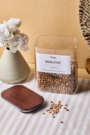 Peyton Akasya Kapak Borosilikat Dikdörtgen Cam Kavanoz 1200 ml 8x12x15 cm 4 Adet Etiketli - 3
