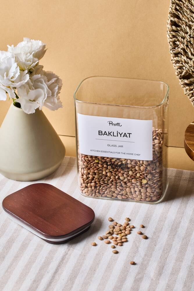 Peyton Akasya Kapak Borosilikat Dikdörtgen Cam Kavanoz 1200 ml 8x12x15 cm 4 Adet Etiketli - 3