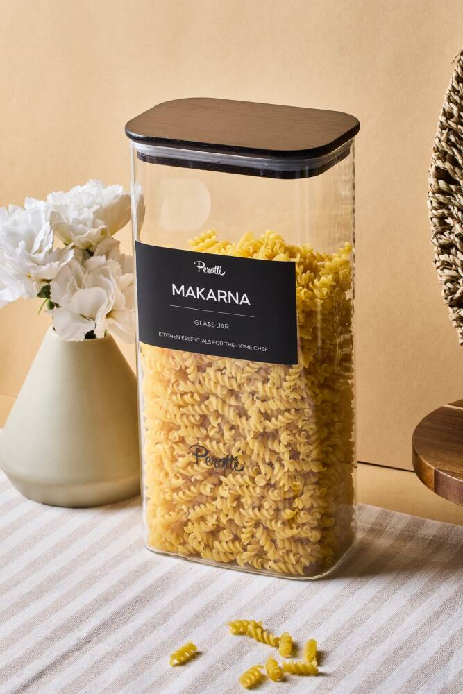 Peyton Akasya Kapak Borosilikat Dikdörtgen Cam Kavanoz 1800 ml 8x12x25 cm 4 Adet Etiketli - 2