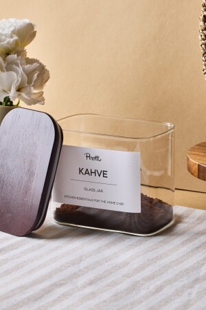 Peyton Akasya Kapak Borosilikat Dikdörtgen Cam Kavanoz 800 ml 8x12x10 cm 4 Adet Etiketli - 2