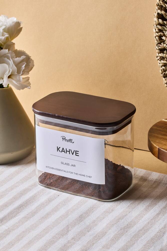 Peyton Akasya Kapak Borosilikat Dikdörtgen Cam Kavanoz 800 ml 8x12x10 cm 4 Adet Etiketli - 3