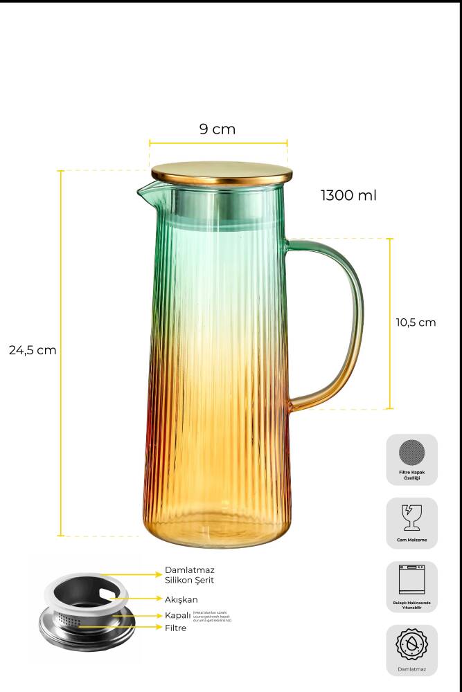 Pina Renk Harmanı Filtre Kapaklı Color Sürahi 1300ml - 6