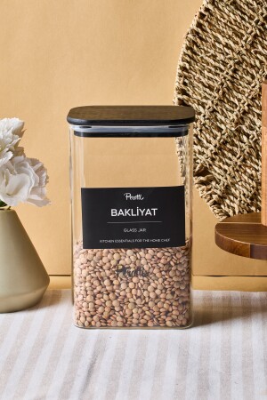 Porter Siyah Kapak Borosilikat Dikdörtgen Cam Kavanoz 1500 ml 8x12x20 cm 4 Adet Etiketli - 1