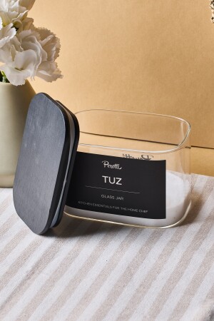 Porter Siyah Kapak Borosilikat Dikdörtgen Cam Kavanoz 650 ml 8x12x8 cm 4 Adet Etiketli - 3