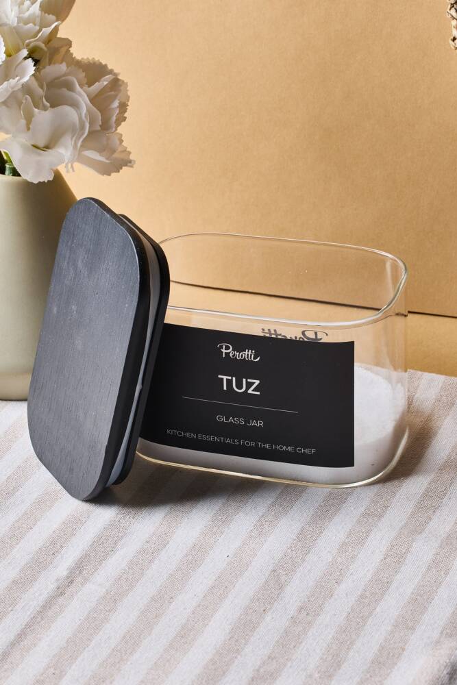 Porter Siyah Kapak Borosilikat Dikdörtgen Cam Kavanoz 650 ml 8x12x8 cm 4 Adet Etiketli - 3