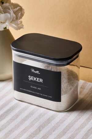 Porter Siyah Kapak Borosilikat Dikdörtgen Cam Kavanoz 800 ml 8x12x10 cm 4 Adet Etiketli - 3