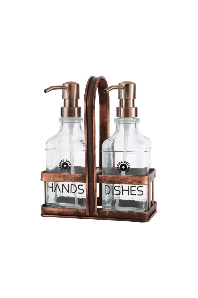 Rame Eskitme Metal Standlı Retro 2 Li Sıvı Sabunluk 500 ml - 1